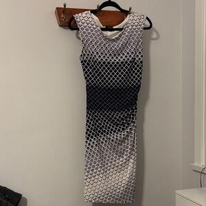 Le Chateau Black and White Patterned Midi Dress